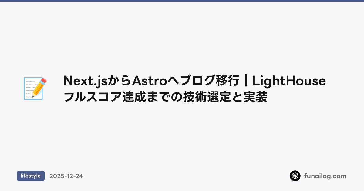 Next.jsからAstroへブログ移行｜LightHouseフルスコア達成までの技術選定と実装 のアイキャッチ