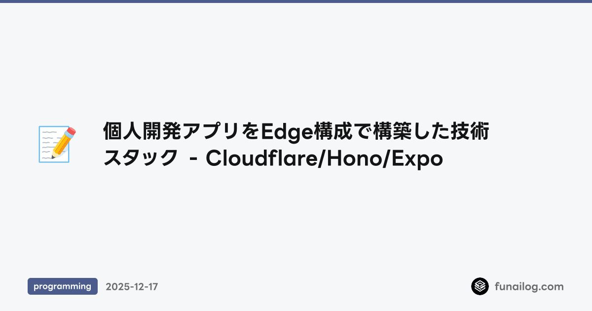 個人開発アプリをEdge構成で構築した技術スタック - Cloudflare/Hono/Expo のアイキャッチ