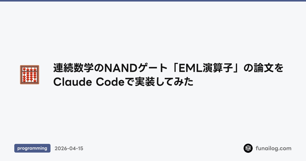 連続数学のNANDゲート「EML演算子」の論文をClaude Codeで実装してみた のアイキャッチ